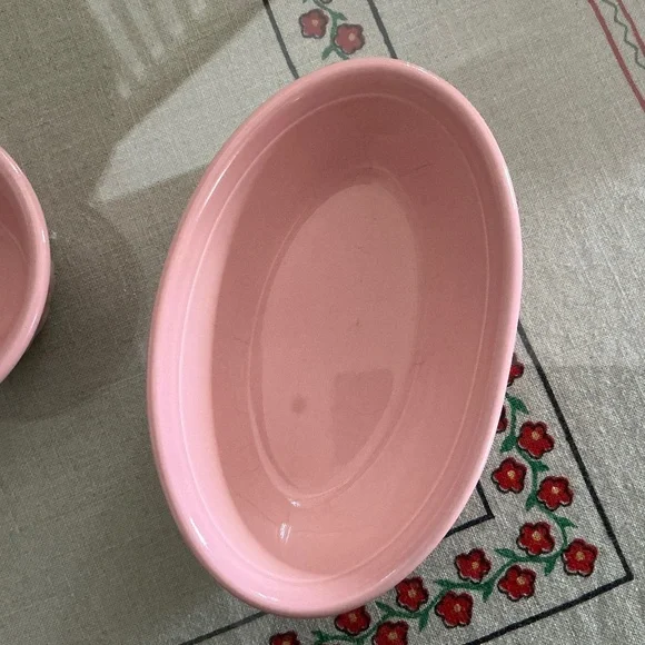 Vintage Taylor Smith Taylor TST Genuine Oven Serve Ware Pink Bowls USA Set of 2 - Picture 11 of 15